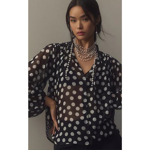 NWT Anthropologie Polka Dot Sheer Printed Blouse - Medium - Picture 1 of 4